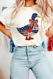 White Patriotic Patchwork Print Duck Graphic Tee Aaria Tees