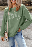 Grass Green Rhinestone lucky Clover Graphic Ribbed St Patrick Sweatshirt - Aaria Tees Aaria Tees