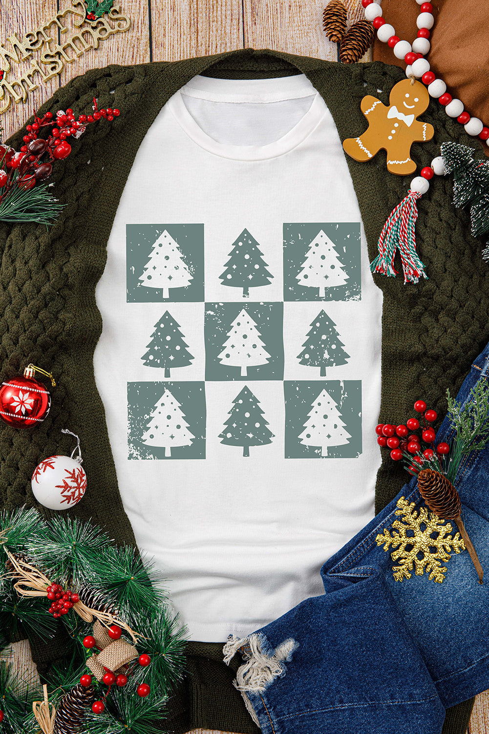 White Christmas Distressed Graphic Oversize Tee - Aaria Tees