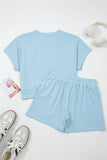 Mist Blue Western Patriotic Embroidered Flag Pattern Casual Two Piece Set Aaria Tees