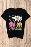 Black Retro Floral Print Crew Neck Casual T Shirt - Aaria Tees Aaria Tees