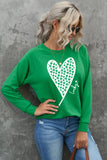 Green Lucky Clover Heart Graphic Raglan Sleeve Sweatshirt Aaria Tees