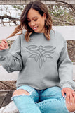 Gray Western Pattern Embroidered Drop Shoulder Pullover Top - Aaria Tees Aaria Tees