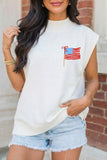 White Patriotic Flag Double Printed Mock Neck Tee Aaria Tees