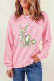Pink Floral Bunny Printed Crewneck Easter Fashion Sweatshirt Aaria Tees