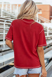 Racing Red Shiny Game Day Lettering Contrast Seam Detail Graphic Tee - Aaria Tees Aaria Tees