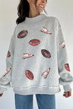 Light Grey Sequin Rugby Game Day High Neck Baggy Sweatshirt - Aaria Tees Aaria Tees