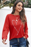 Fiery Red Rhinestone Heart Shaped Long Sleeve Sweatshirt Aaria Tees
