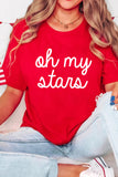 Red Oh My Stars Patriotic Slogan Graphic Tee Aaria Tees