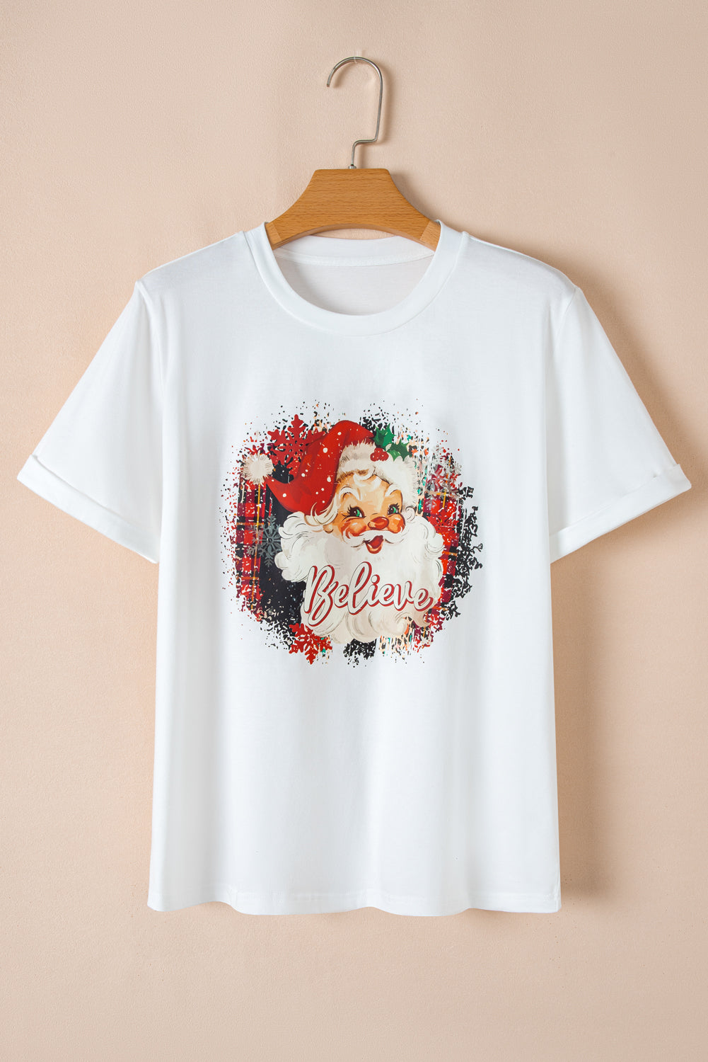 White Believe Christmas Father Graphic Crewneck T Shirt - Aaria Tees Aaria Tees