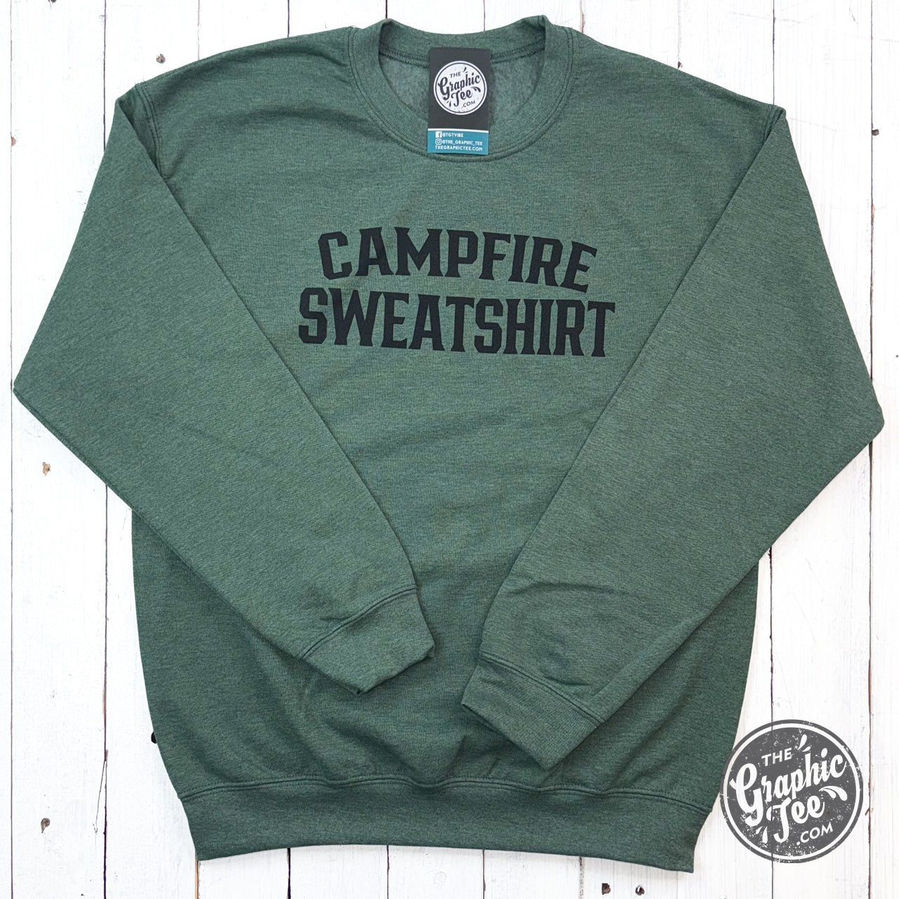 Campfire Sweatshirt Heather Sport Dark Green Crewneck Sweatshirt - Aaria Tees Aaria Tees