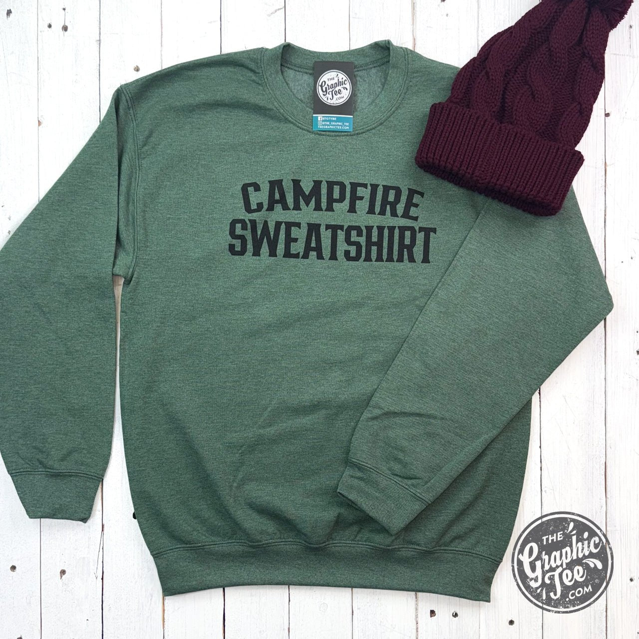 Campfire Sweatshirt Heather Sport Dark Green Crewneck Sweatshirt - Aaria Tees Aaria Tees