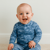 Blue Camouflage Zipper Footie Aaria Tees