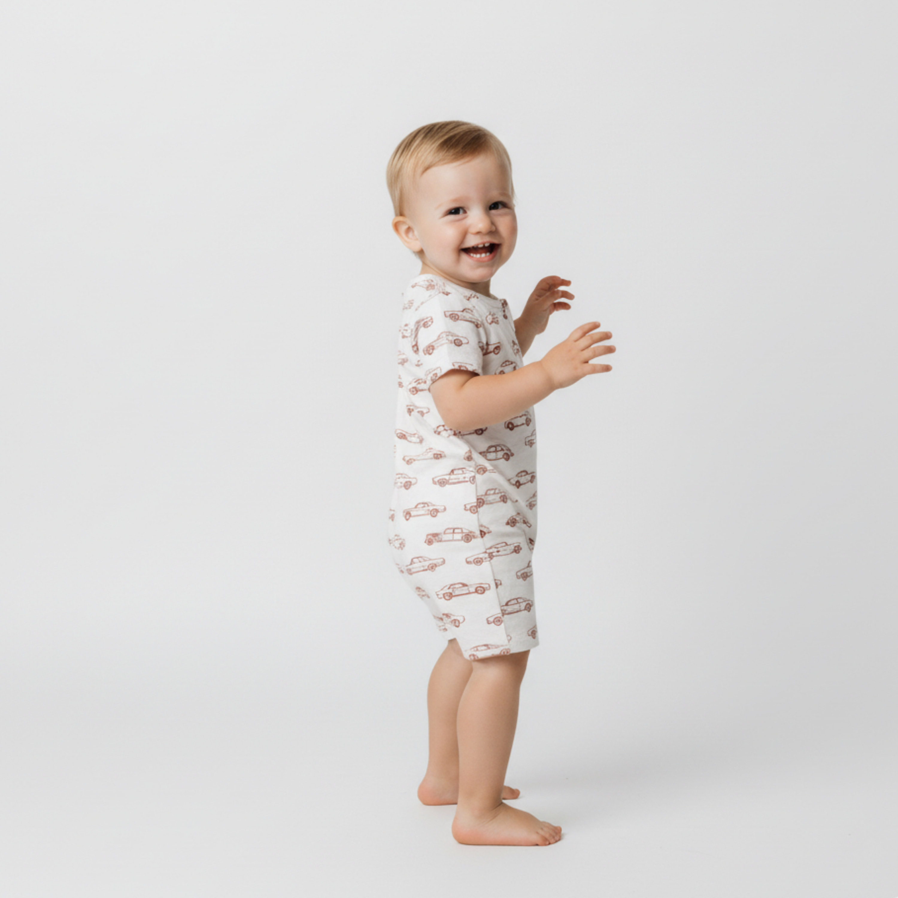Organic Short Zip Romper - Cars - Aaria Tees Aaria Tees
