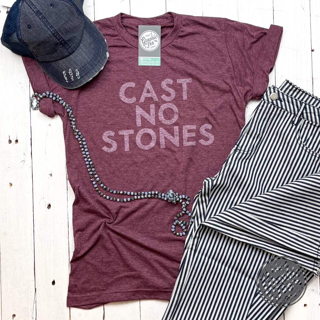Cast No Stones - Heather Burgundy Short Sleeve Tee - Aaria Tees Aaria Tees