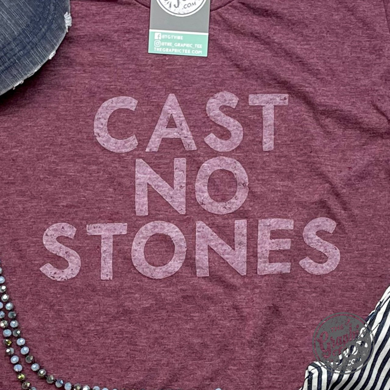 Cast No Stones - Heather Burgundy Short Sleeve Tee - Aaria Tees Aaria Tees