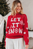Red Dahlia LET IT SNOW Graphic Christmas Holiday Loose Sweater - Aaria Tees Aaria Tees