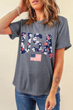 Gray Blooming USA Flag Print Casual T Shirt - Aaria Tees Aaria Tees