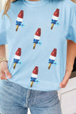 Light Blue Patriotic Sequin Popsicle Graphic Tee Aaria Tees