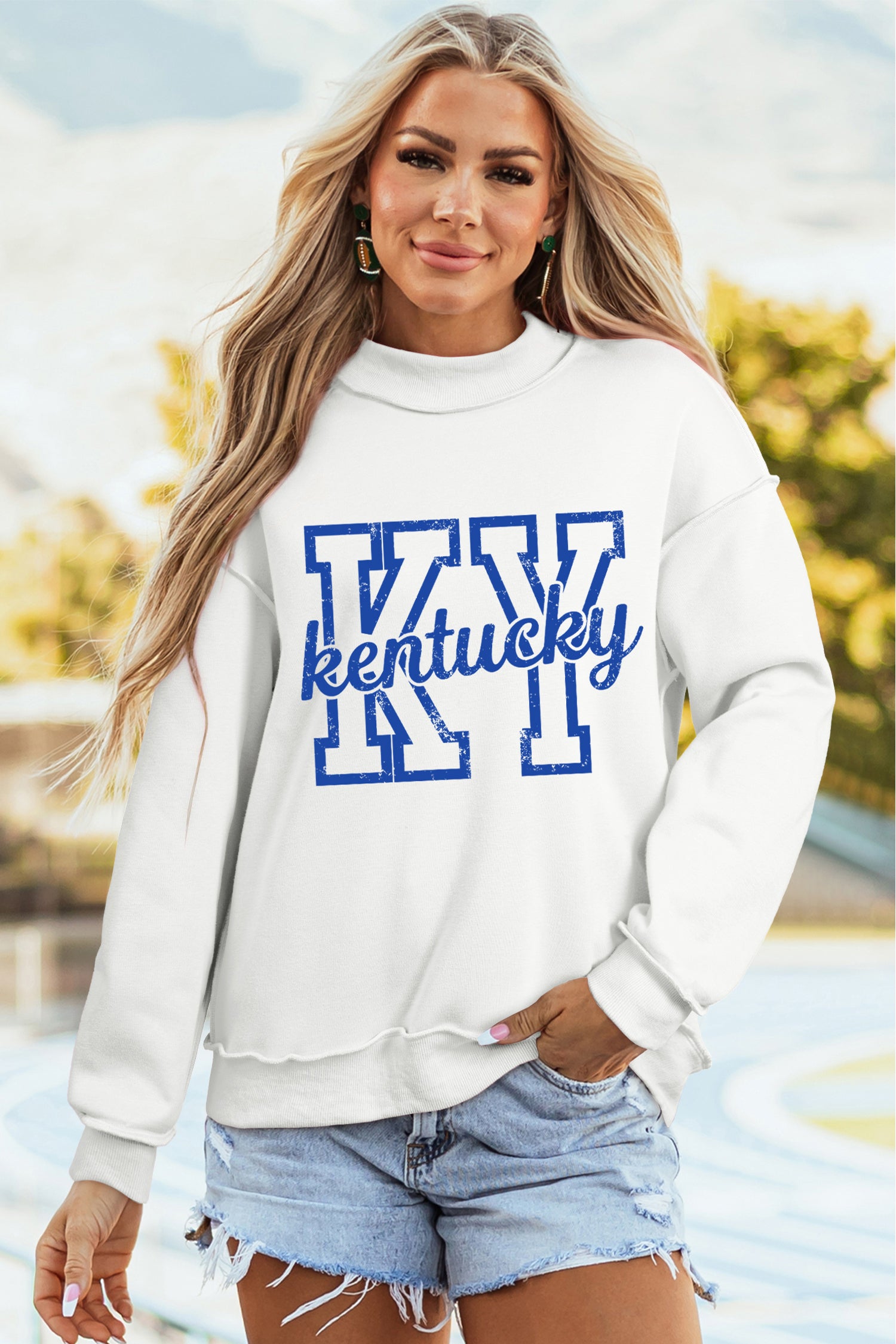 White Kentucky Graphic Mock Neck Reversible Sweatshirt - Aaria Tees Aaria Tees