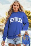 Dark Blue KENTUCKY Leopard KY Letter Print Reversible High Neck Sweatshirt - Aaria Tees Aaria Tees