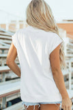 White Sequin Strawberry Graphic Mock Neck Short Sleeve Top Aaria Tees