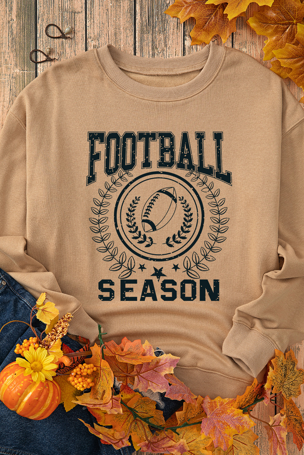 Khaki Rugby FOOTBALL SEASON Graphic Game Day Sweatshirt - Aaria Tees Aaria Tees