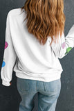 White Colorful Pumpkin Sequin Patched Drop Shoulder Sweatshirt Aaria Tees