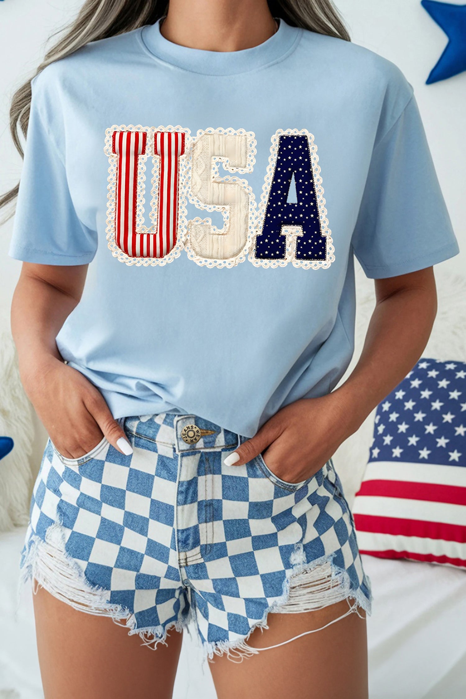 Light Blue USA Patriotic Printed T Shirt - Aaria Tees Aaria Tees