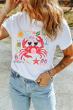 White Summer Vacation Crab Graphic Tee Aaria Tees