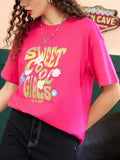 Letter Graphic Round Neck Half Sleeve T-Shirt Aaria Tees