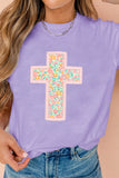 Wisteria Easter Floral Cross Christian Casual Tee - Aaria Tees Aaria Tees
