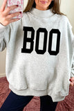 Light Grey Halloween Boo Slogan Ghost Print Reversible Mock Neck  Sweatshirt Aaria Tees