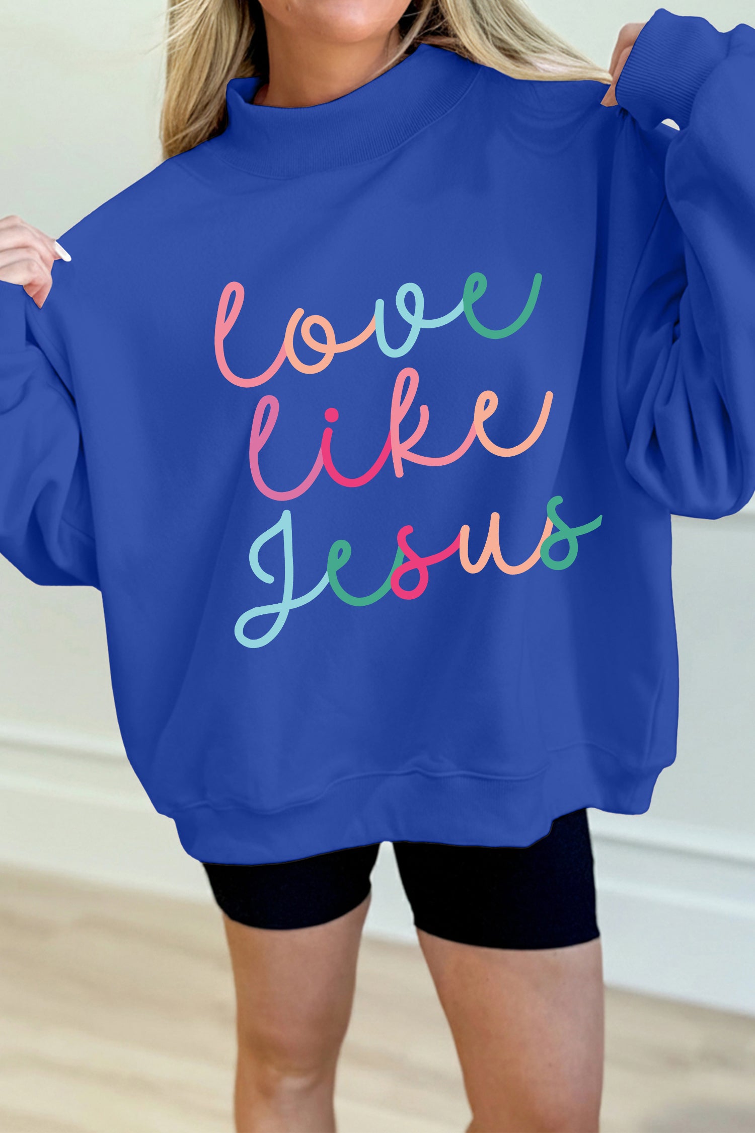 Dark Blue Love Like Jesus Mock Neck Sweatshirt - Aaria Tees Aaria Tees