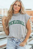 Light Grey PICKLEBALL Lettering Mock Neck Short Sleeve Top Aaria Tees
