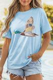 Light Blue Flying Mallard Print Western Graphic Tee - Aaria Tees Aaria Tees
