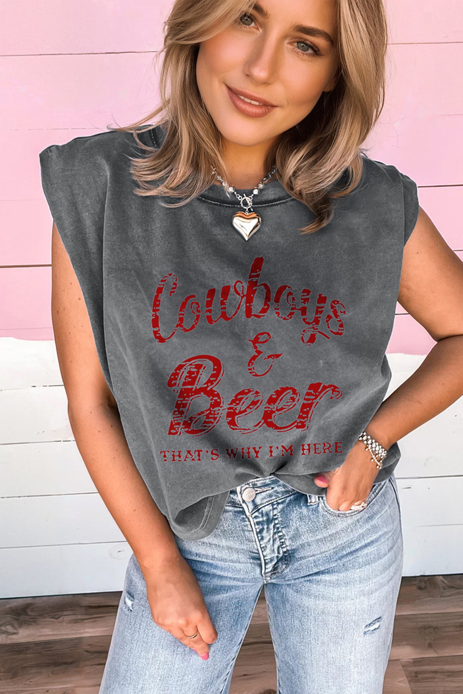 Sleet Cowboy & Beer Western Graphic Mineral Wash Tank Top - Aaria Tees Aaria Tees