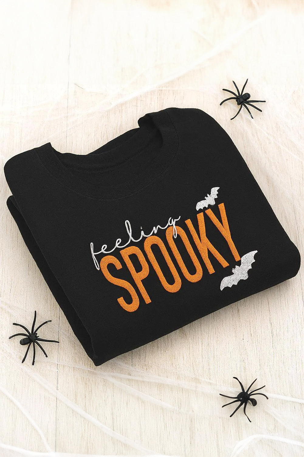 Black Feeling Spooky Halloween Embroidered Graphic Baggy Sweatshirt - Aaria Tees Aaria Tees