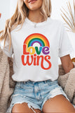 White Love Wins Pride Rainbow Graphic Casual T Shirt Aaria Tees