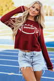 Red Game Day Rugby Football Graphic Thermal Knit Top Aaria Tees