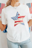 White Faux Patchwork Star Printed Patriotic Graphic Tee Aaria Tees