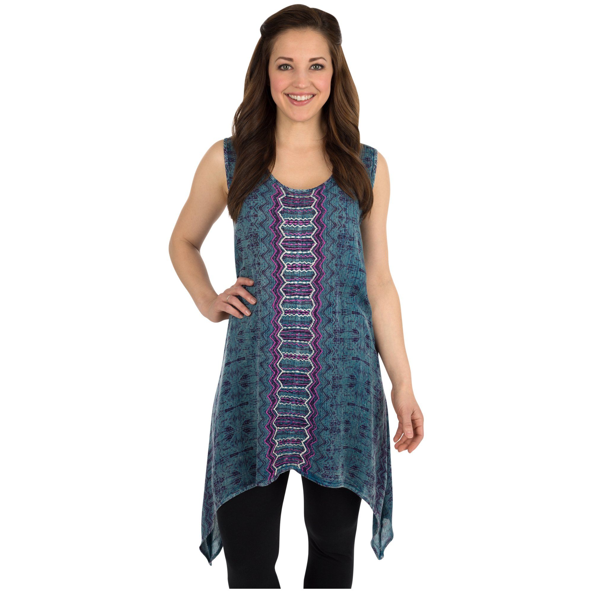 Center Lane Embroidered Sleeveless Tunic - Aaria Tees Aaria Tees