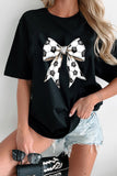 Black Soccer Bow Graphic Casual Summer Tee Aaria Tees