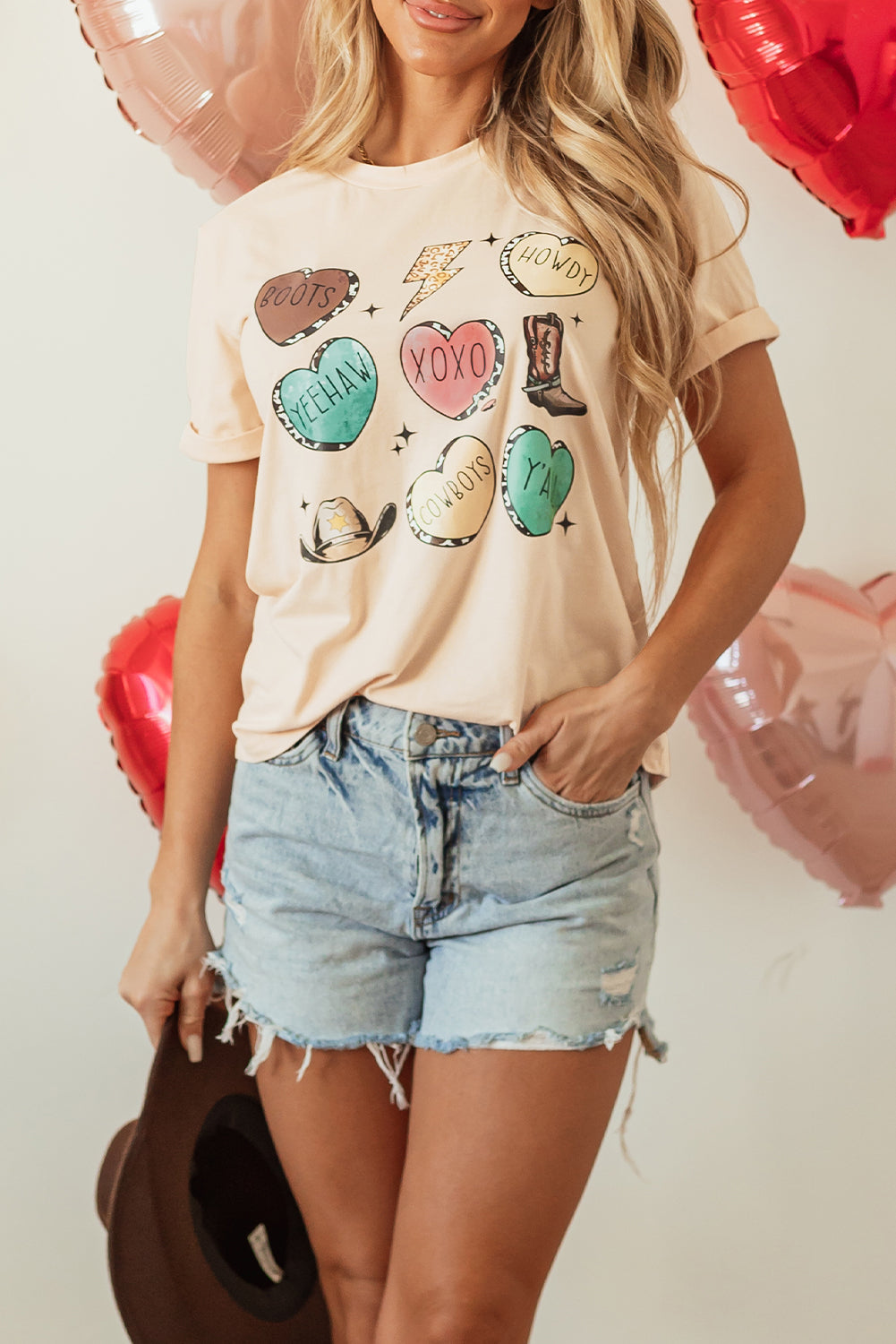 Khaki Western Fashion Valentine Graphic T-shirt - Aaria Tees Aaria Tees
