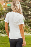White Sequin Pumpkin Patched Cotton Blend T Shirt Aaria Tees