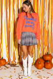 Vitality Orange Thankful for my queens Ribbed Knit Drop Shoulder Graphic Sweater Aaria Tees