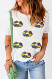 White Sequined Mardi Gras Pattern Crew Neck Short Sleeve Top - Aaria Tees Aaria Tees