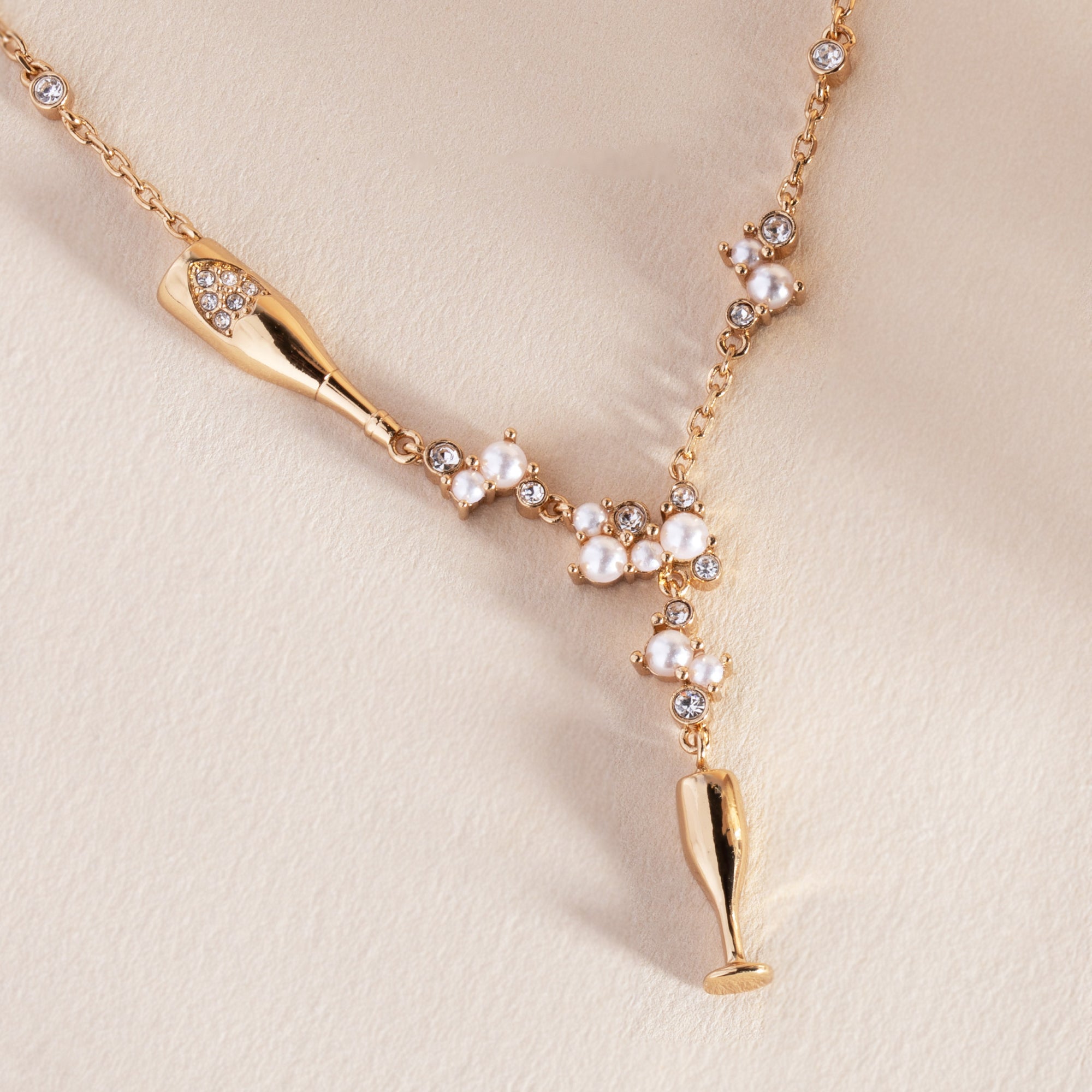 Champagne Pearl & Crystal Pendant Necklace - Aaria Tees Aaria Tees