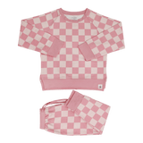 Checker Baby Pink Crew Neck Jogger Set Aaria Tees