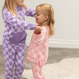 Checker Baby Pink Crew Neck Jogger Set Aaria Tees